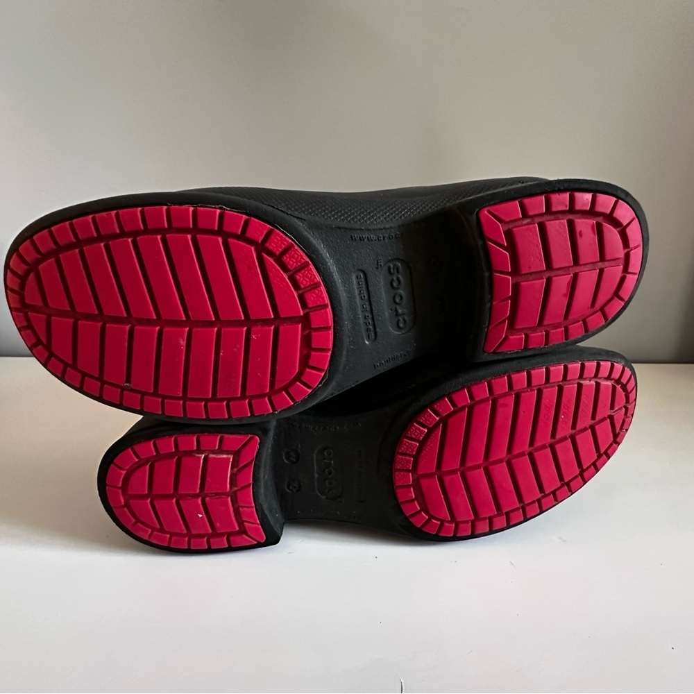CROCS Bridle Wellie Black + Red Plaid Tall Rubber Rain Boots Size 10 Women's - Picture 9 of 10